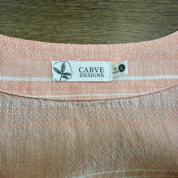 Carve Designs Short Sleeve V-Neck Linen Blend Dress Guava Stripe Size Small - Picture 7 of 10